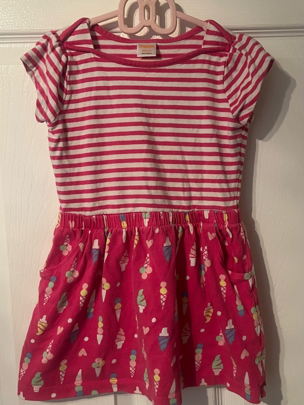 Gymboree Girls Ice Cream Dress Size 4 Pink Stripe Short Sleeve